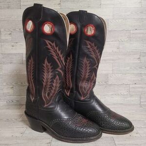 Men's Cebu Western Black Bullhide Leather Buckaroo Cowboy Boots Size 8.5 D